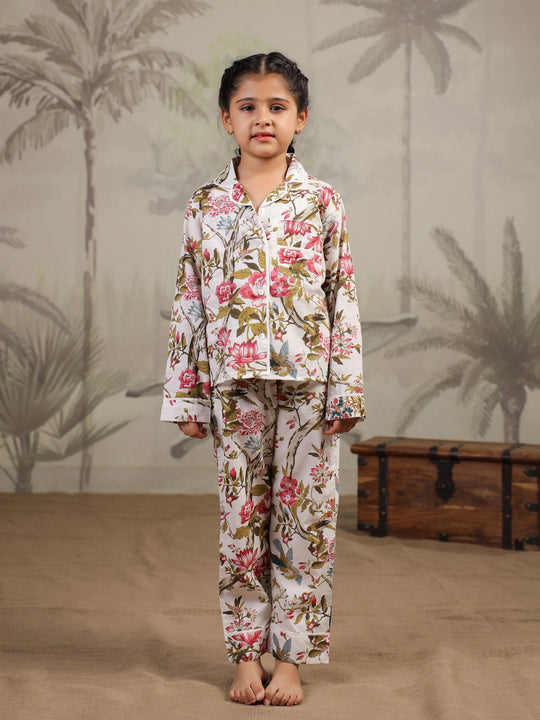 Multicolor Flower Printed Cotton Night Suit Set