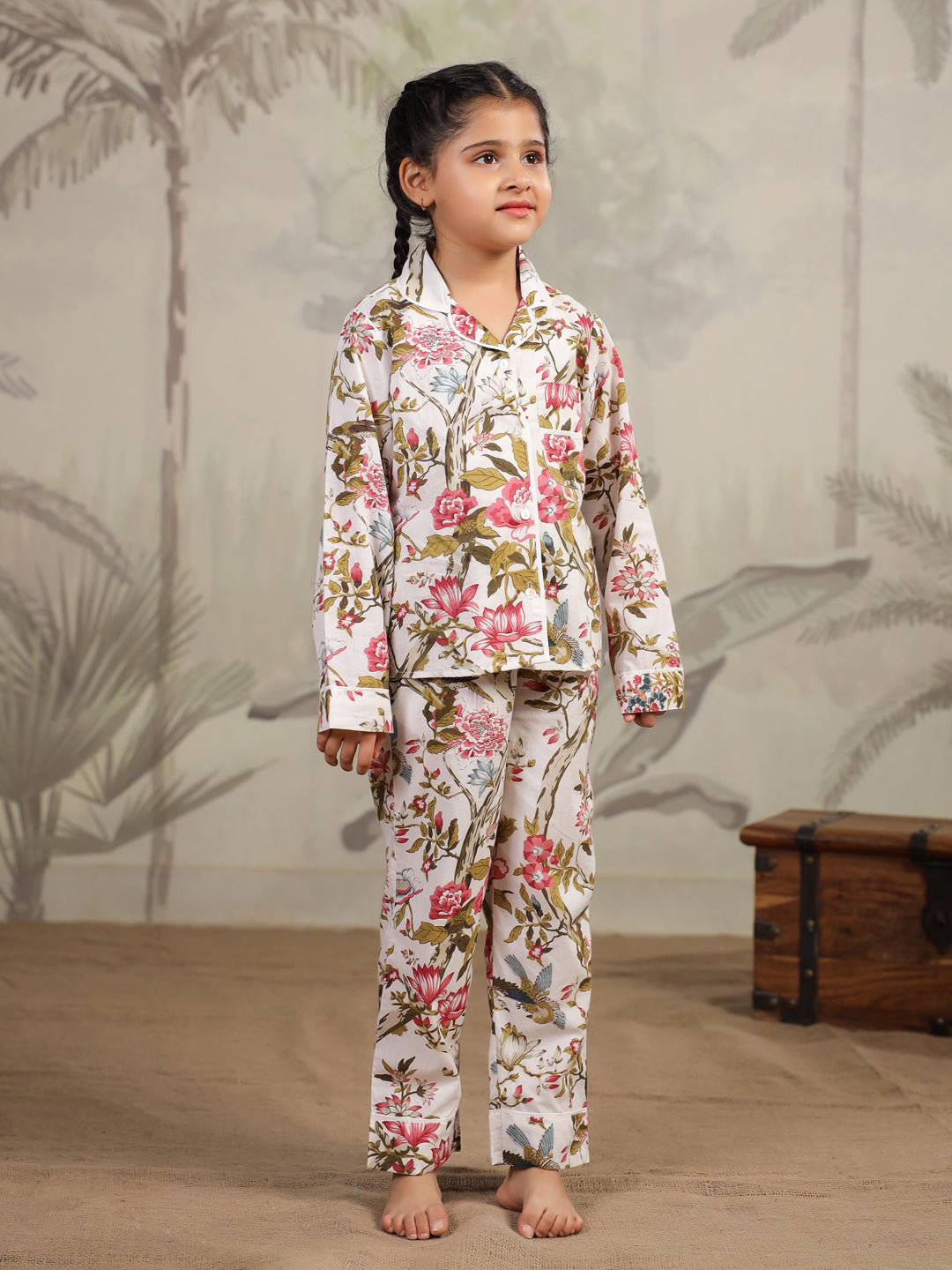 Multicolor Flower Printed Cotton Night Suit Set