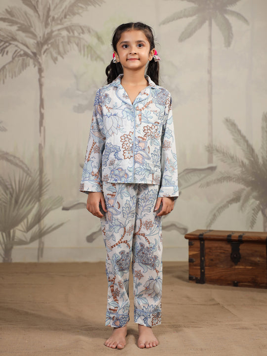 Cotton Floral Printed Night Suit Set for Kids