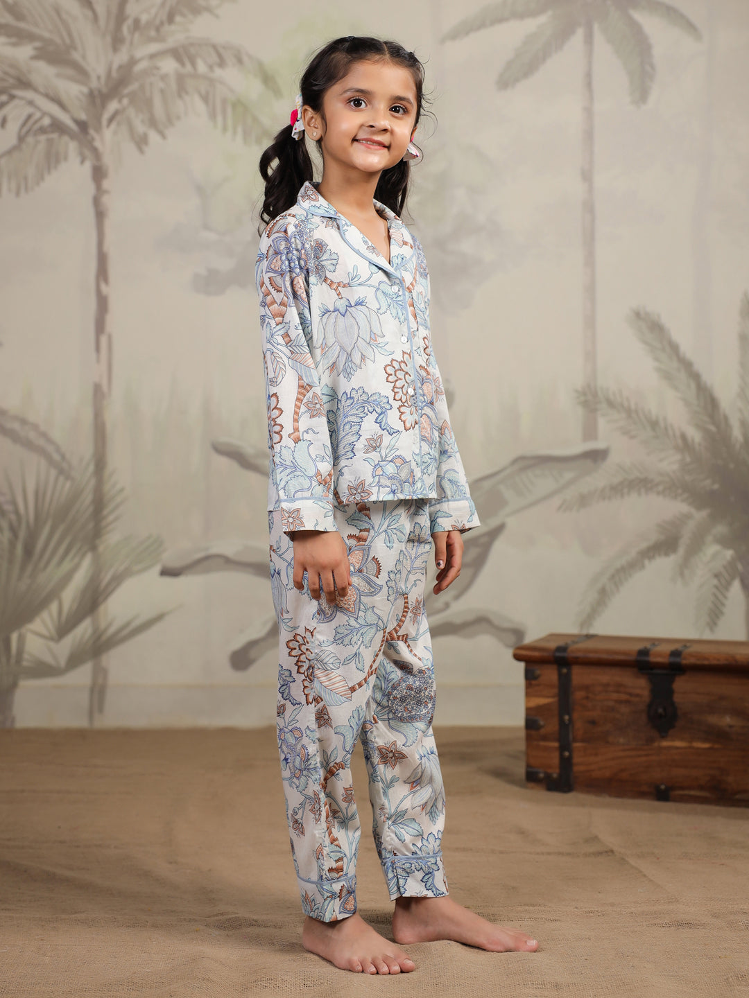 Cotton Floral Printed Night Suit Set for Kids - SanskrutiHomes 