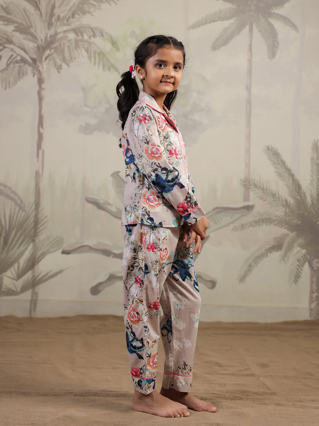 Multi Flower Printed Night Suit Set for Kids
