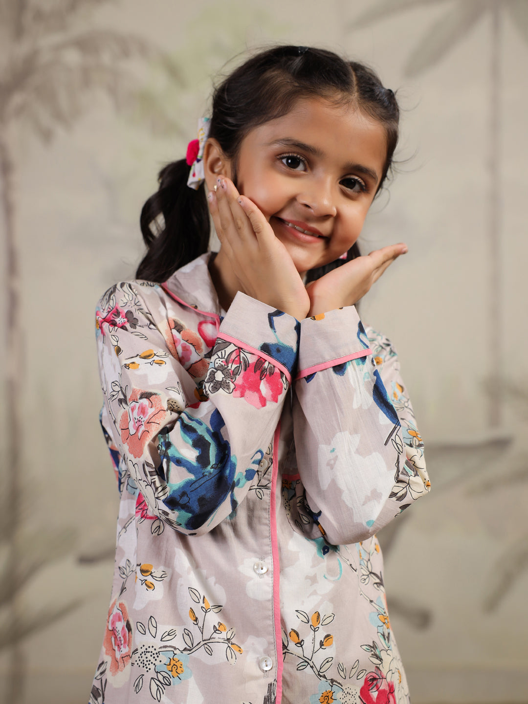Multi Flower Printed Night Suit Set for Kids