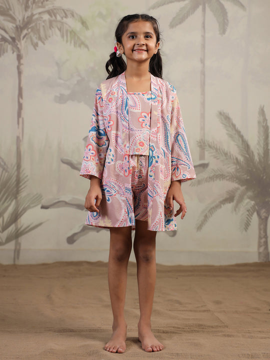 Set of 3 Floral Cotton Night Suit for Kids