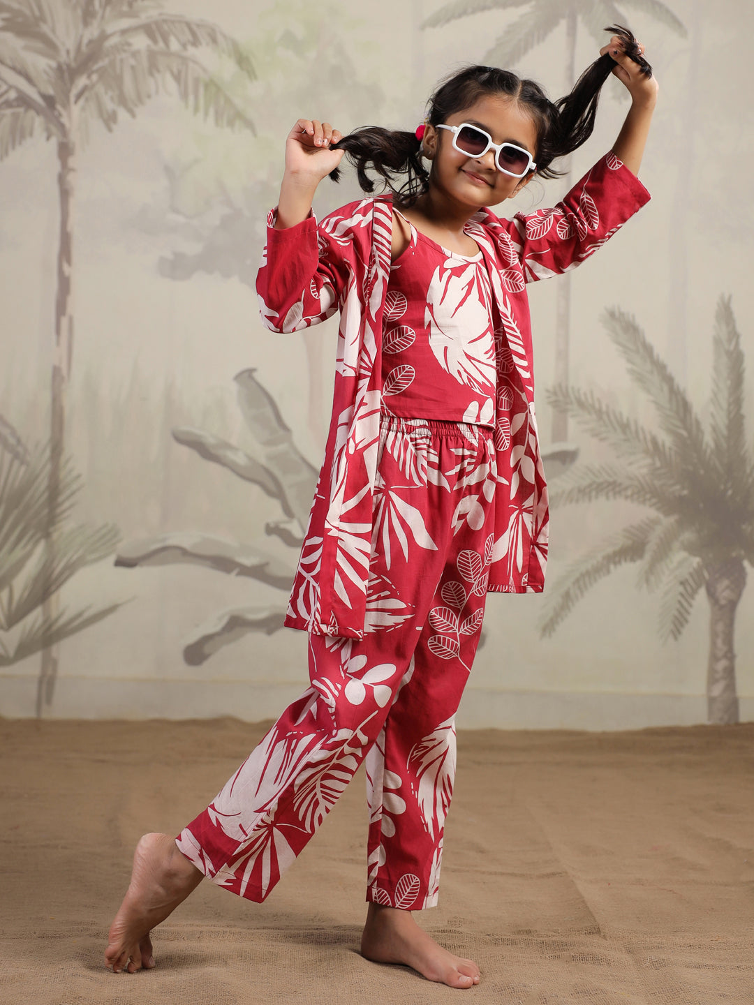 Set of 3 Floral Cotton Night Suit for Kids - SanskrutiHomes 