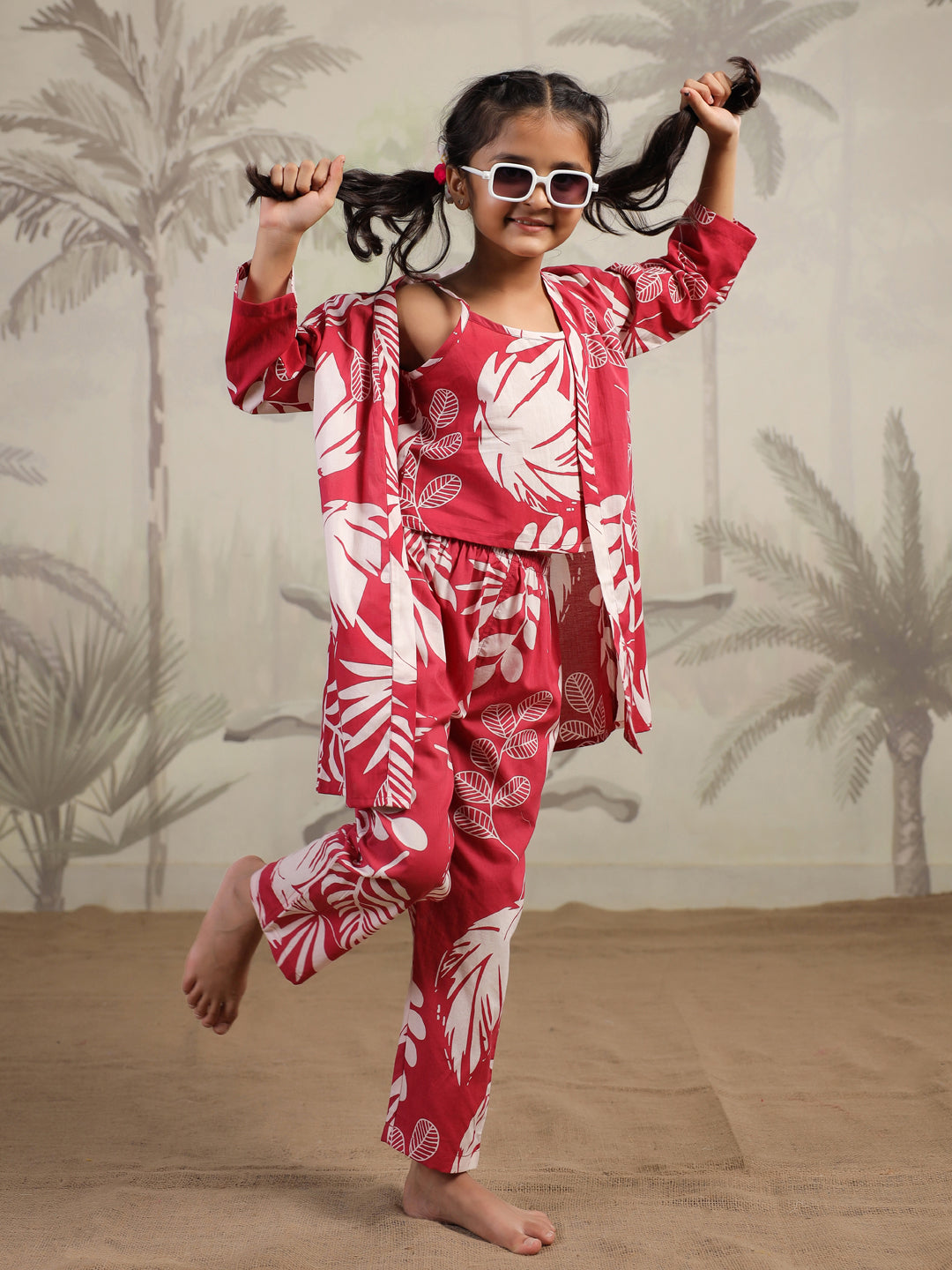 Set of 3 Floral Cotton Night Suit for Kids - SanskrutiHomes 