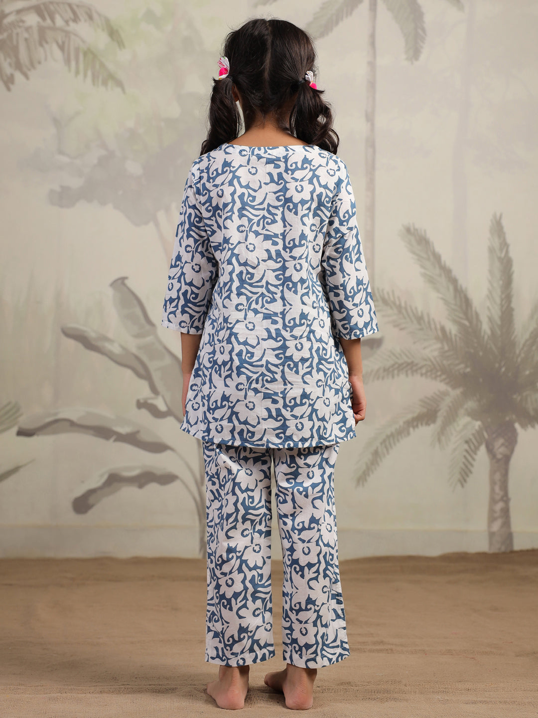 Blue Flower Printed Night Suit for Kids