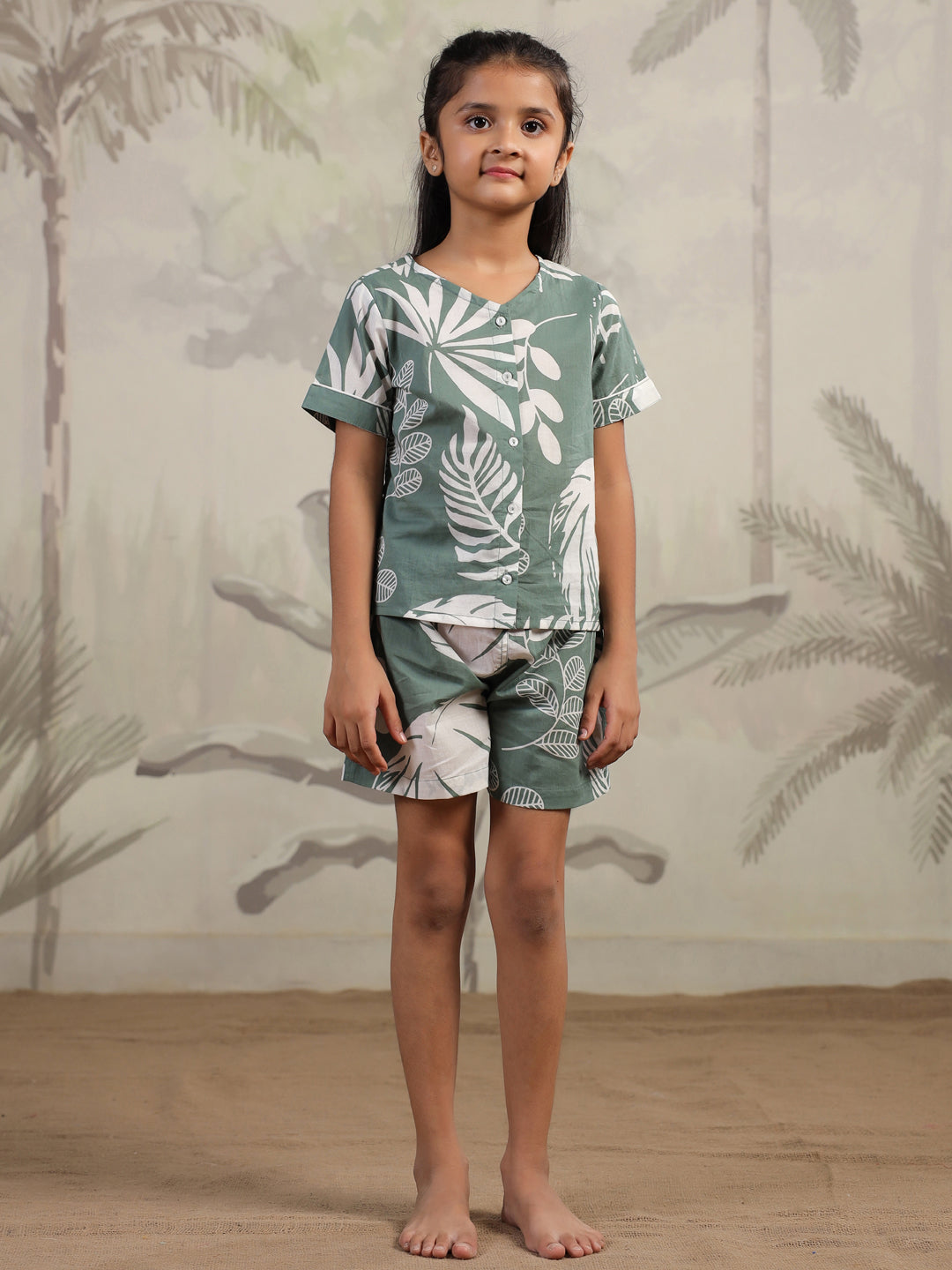 Cotton Printed V-Neck Night Suit for Kids