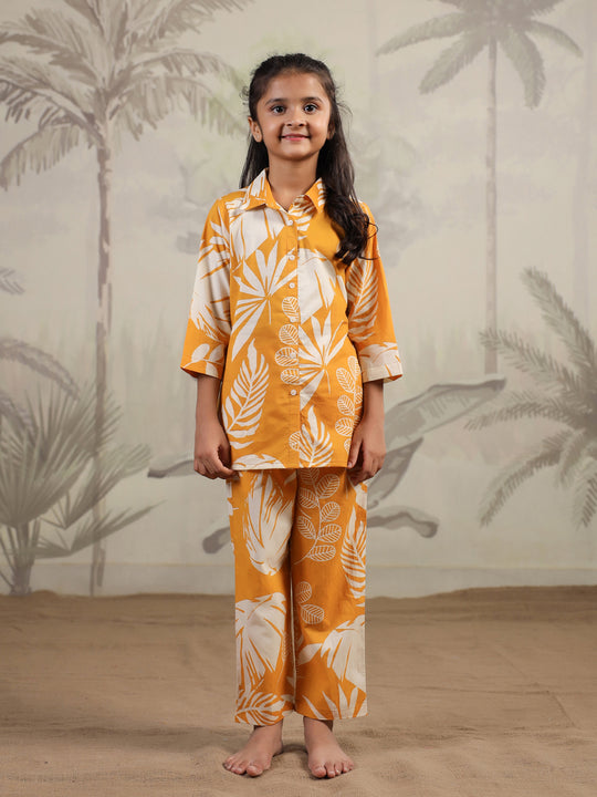Floral Printed Cotton Night Suit Set for Kids