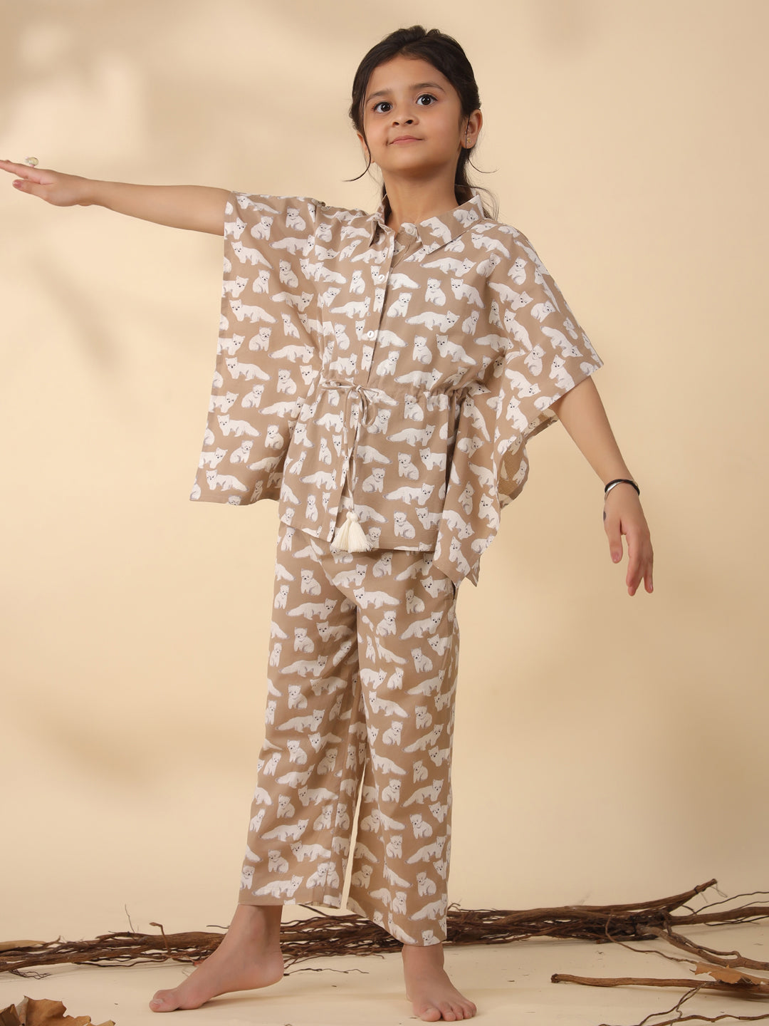 Kids Pure Cotton Brown Colour Printed Night suits