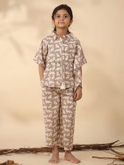 Kids Pure Cotton Brown Colour Printed Night suits