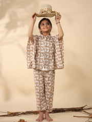 Kids Pure Cotton Brown Colour Printed Night suits