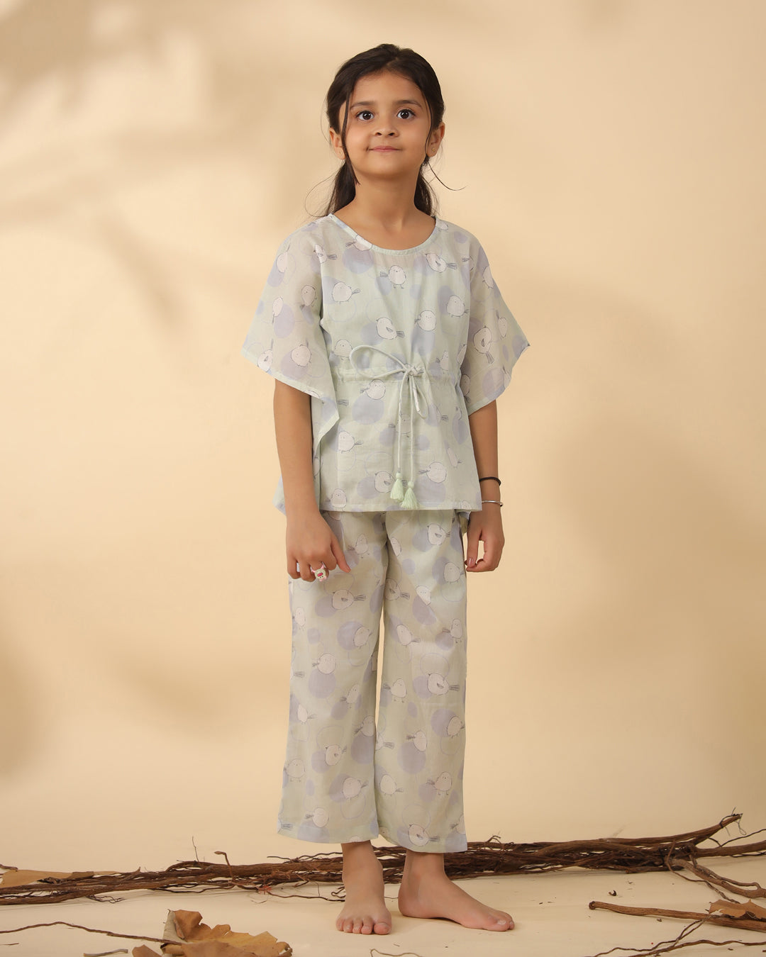Printed Cotton Kaftan Night Suit For Kids