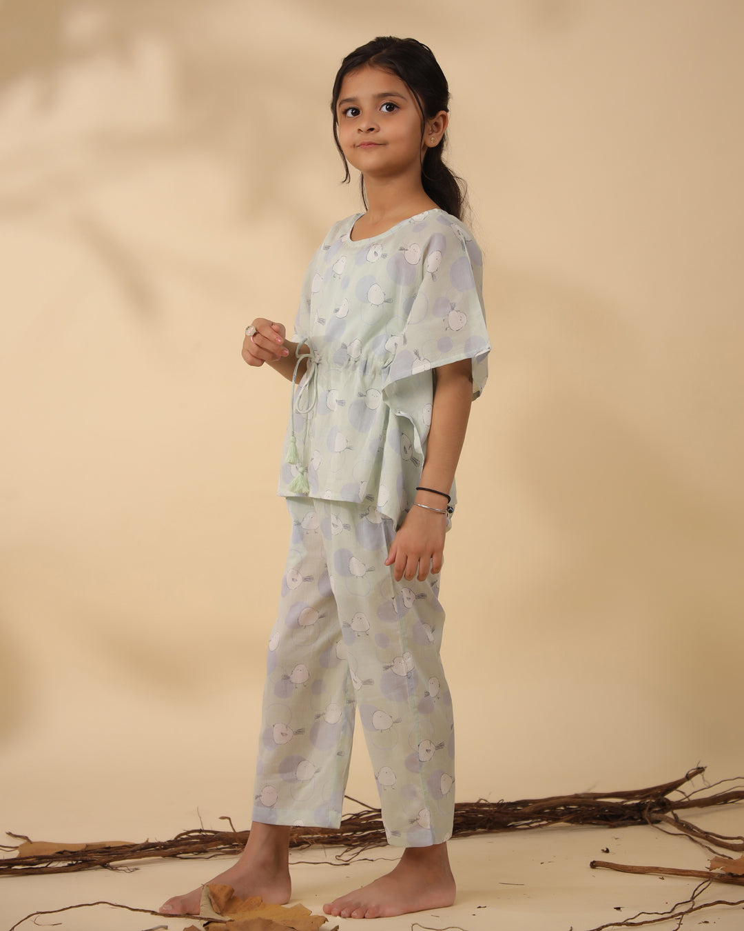Printed Cotton Kaftan Night Suit For Kids