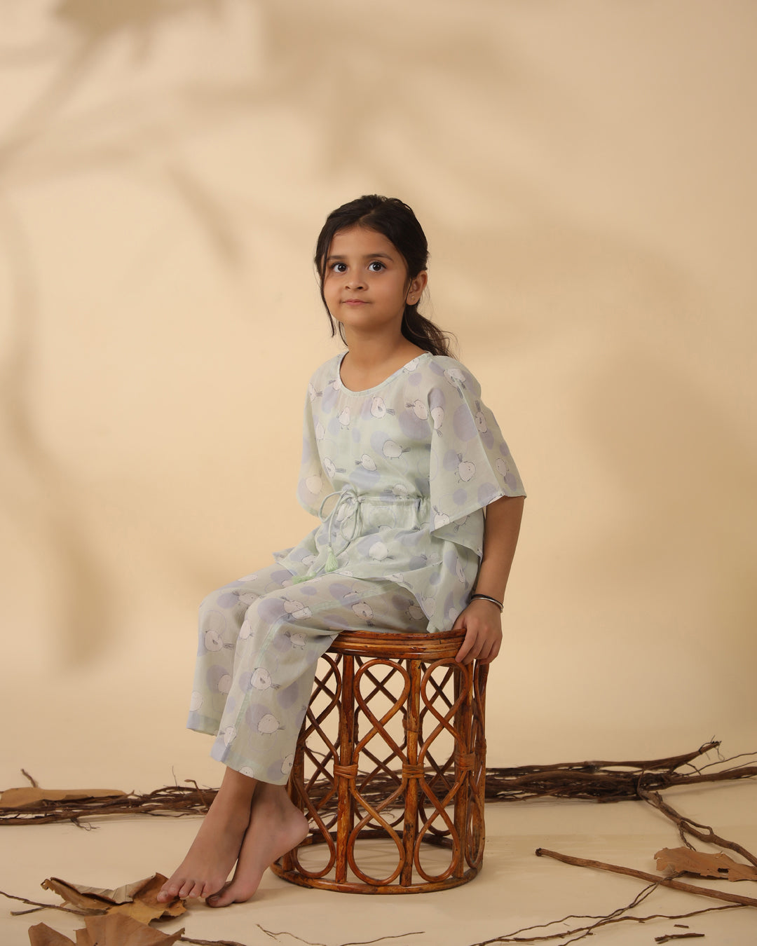Printed Cotton Kaftan Night suit for Kids