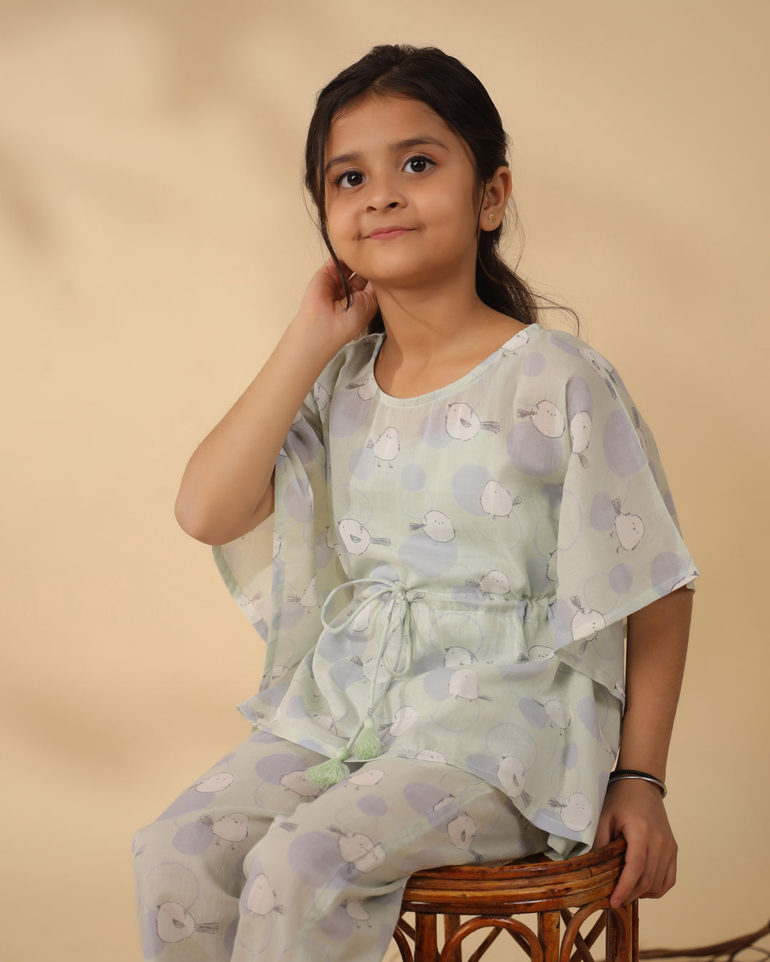 Printed Cotton Kaftan Night Suit For Kids