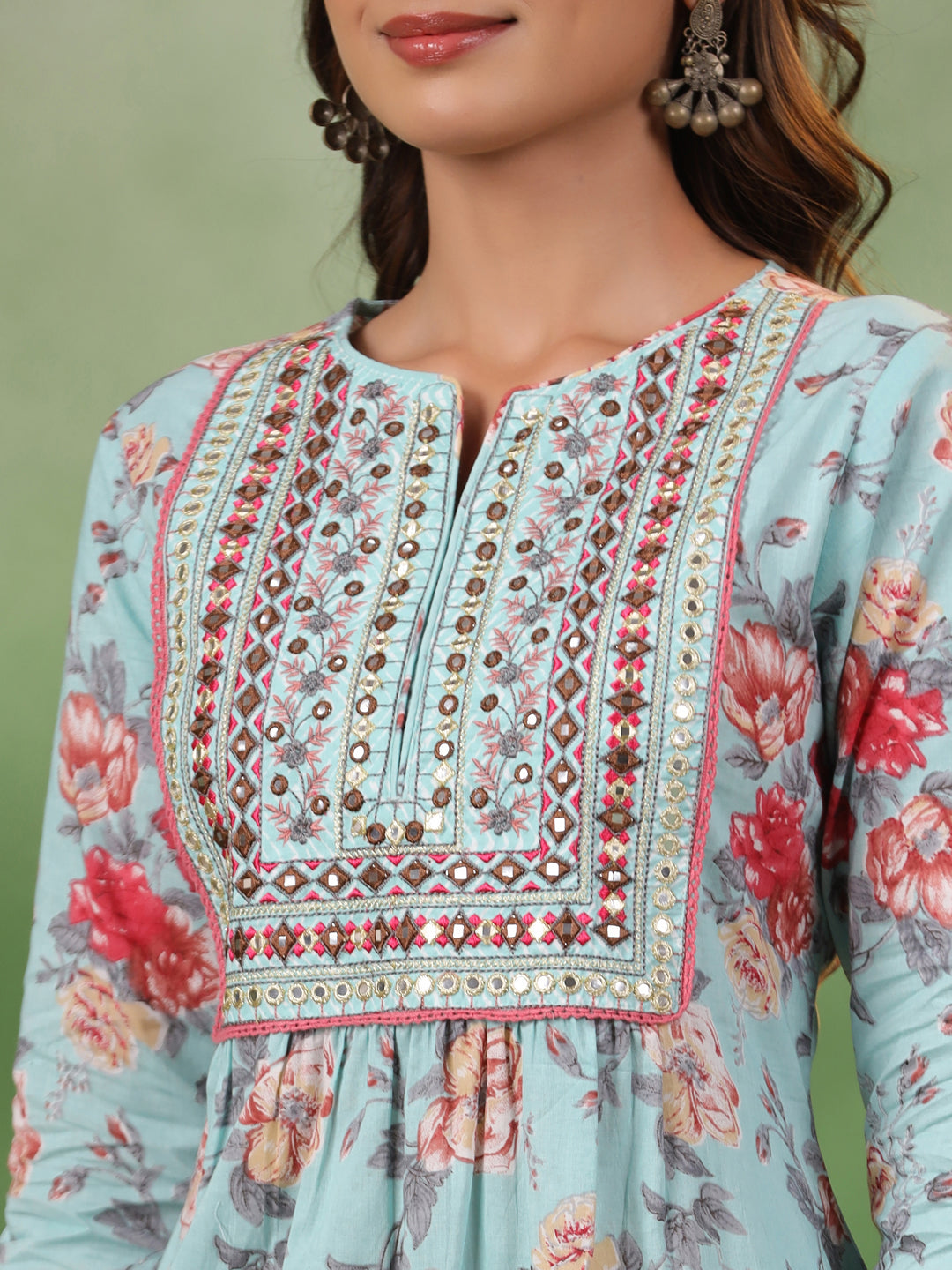 Blue Cotton Kurta Set with Dupatta - SanskrutiHomes 