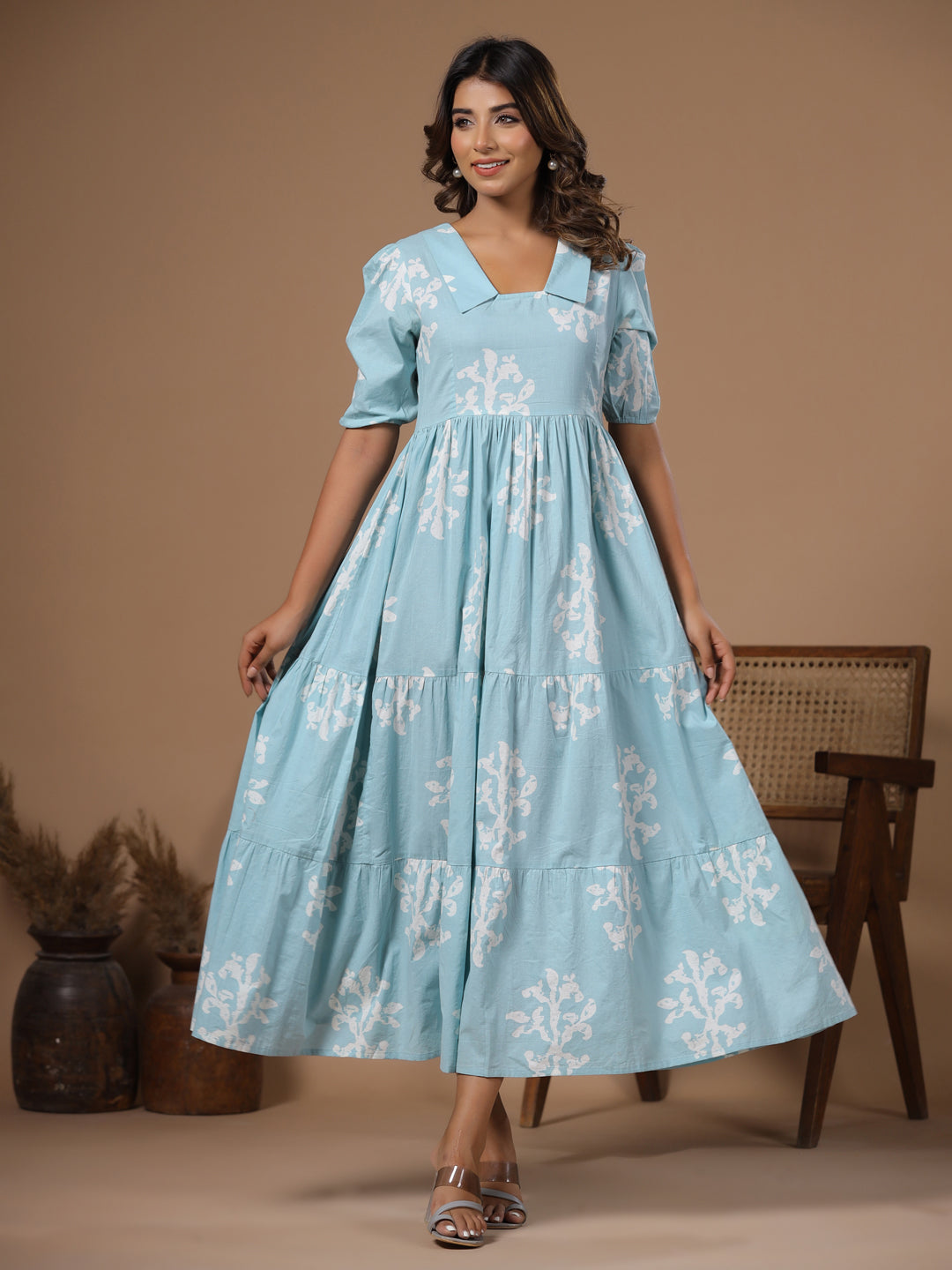 Women Blue Printed Ethnic Dress