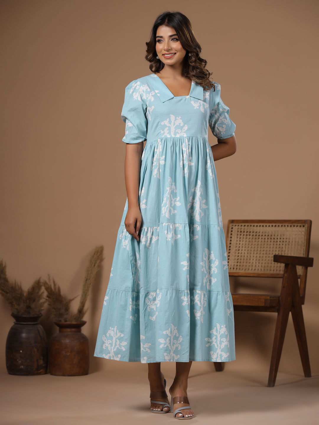 Women Blue Printed Ethnic Dress