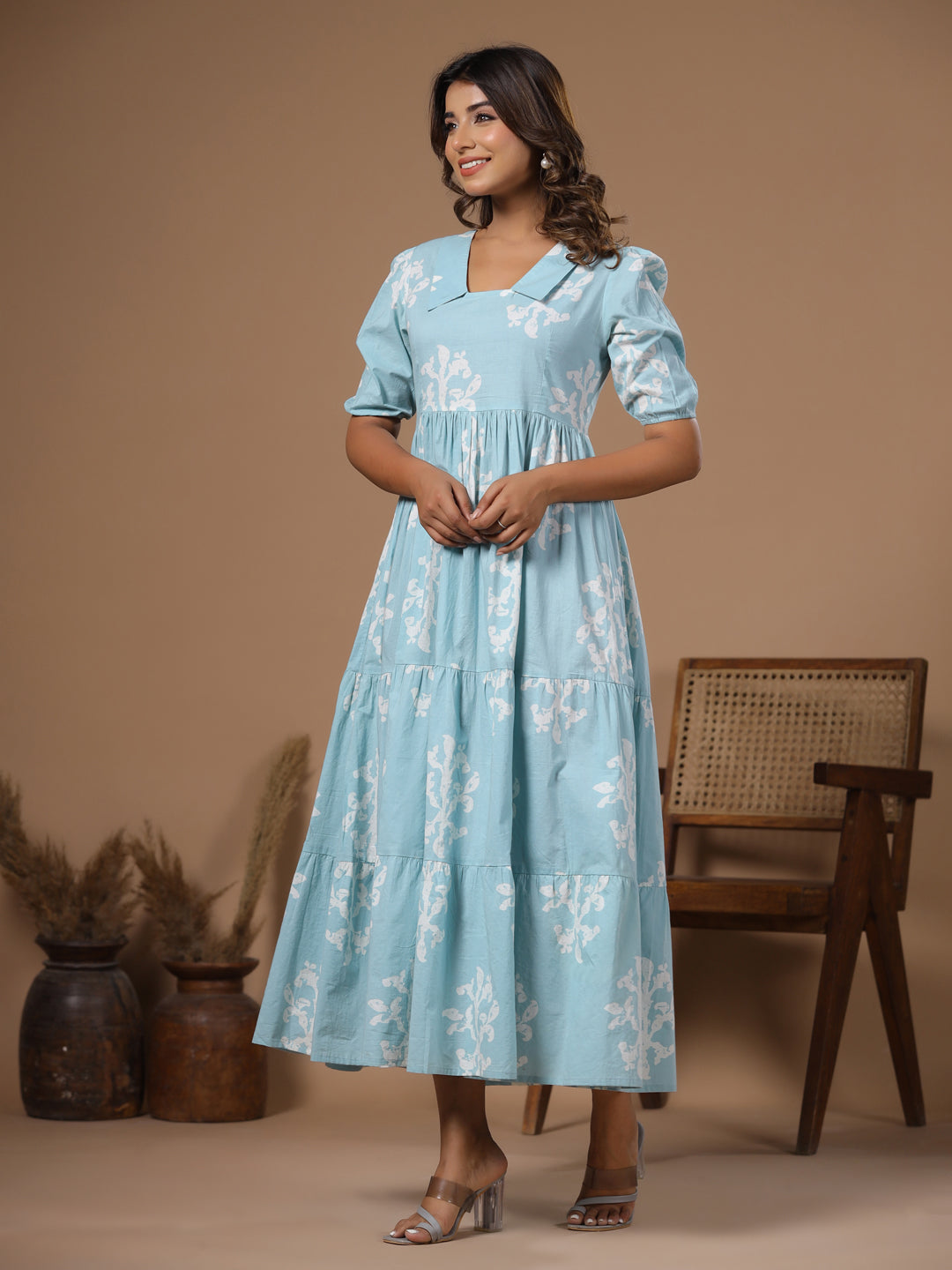 Women Blue Printed Ethnic Dress