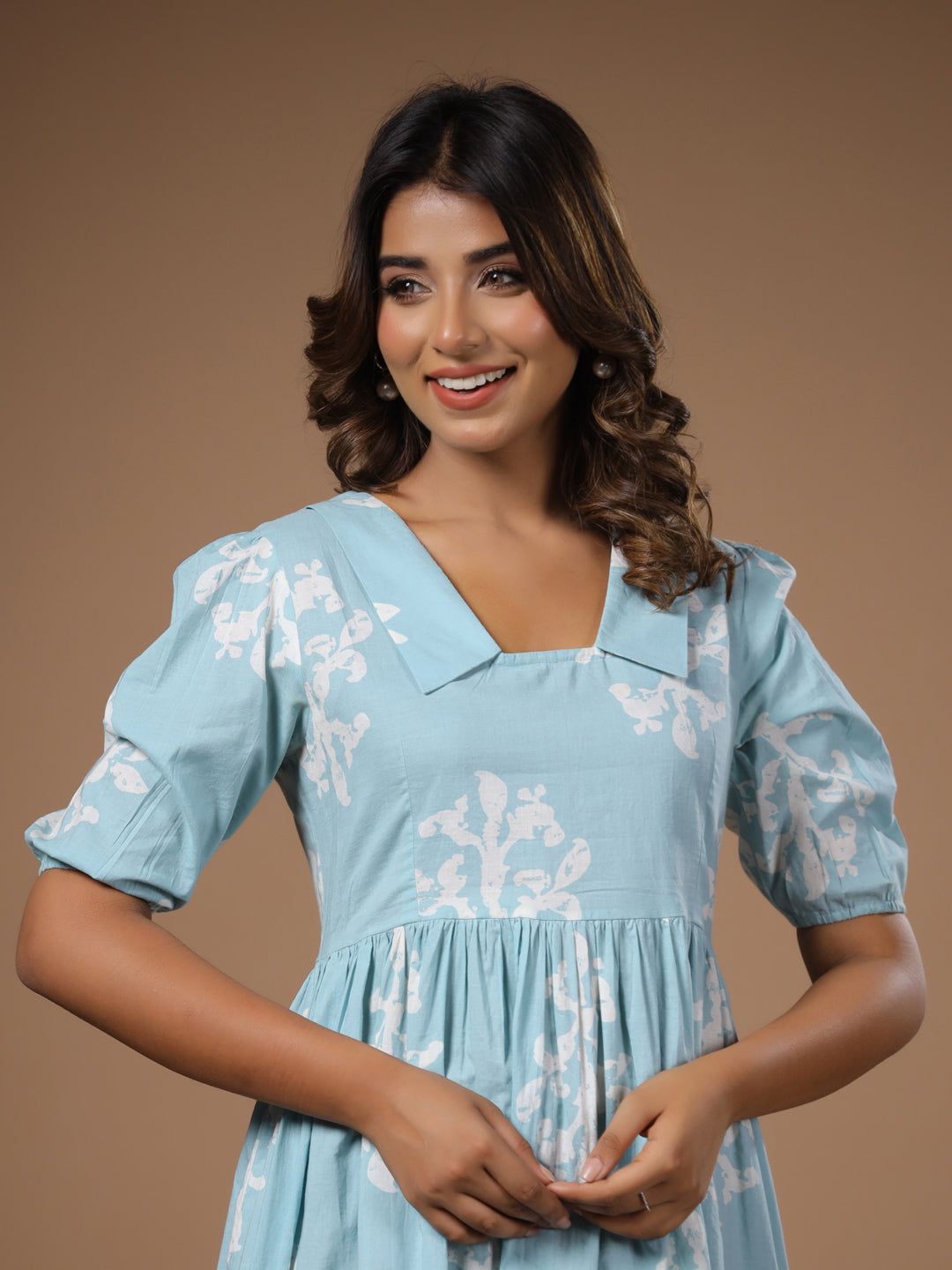 Women Blue Printed Ethnic Dress