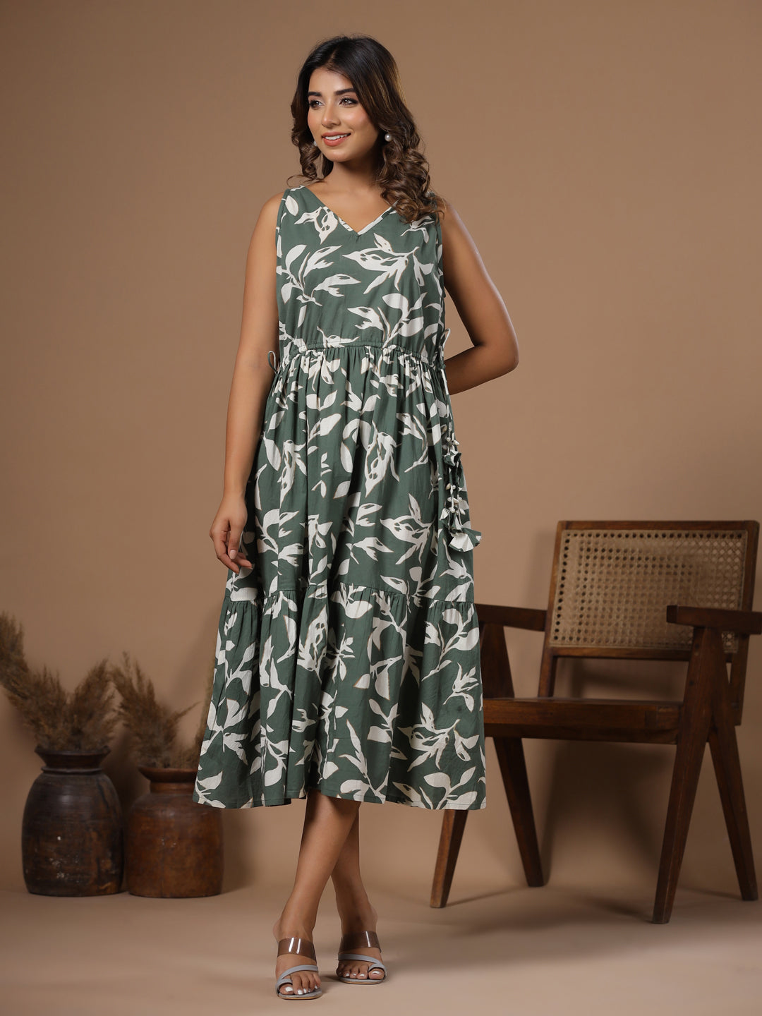 Floral Printed Ethnic Dress - SanskrutiHomes 