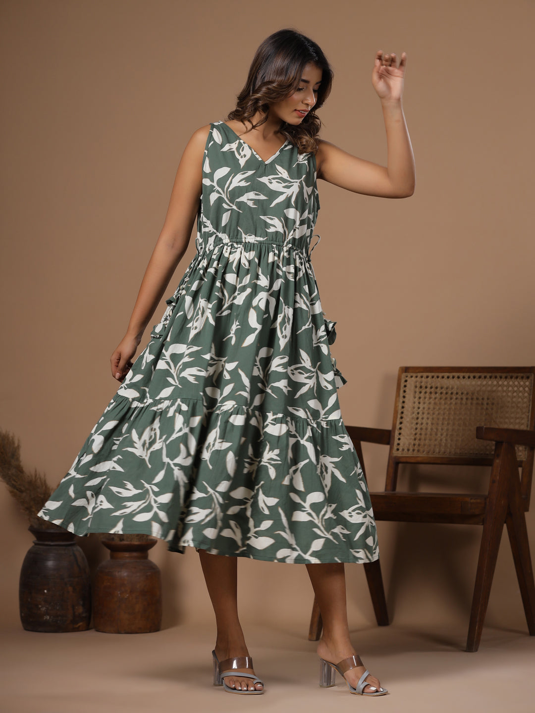 Floral Printed Ethnic Dress - SanskrutiHomes 