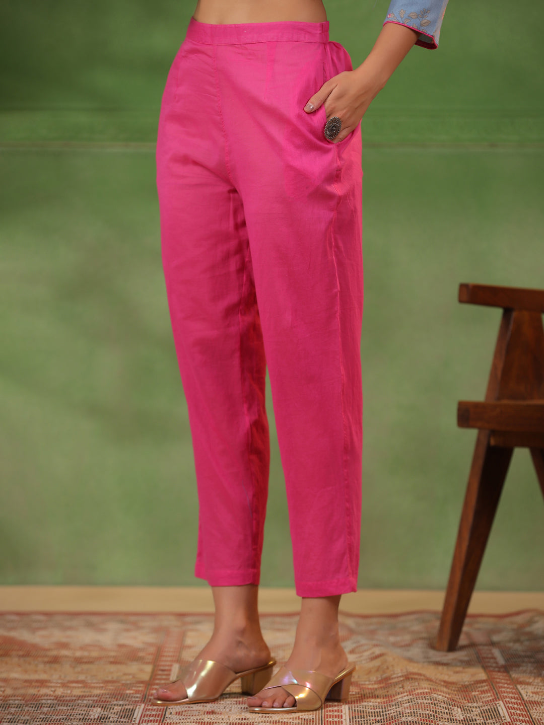 Floral Printed Regular Thread Work Pure Cotton A-Line Kurta With Trouser