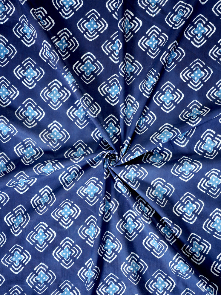Indigo pure cotton motif screen print  fabric