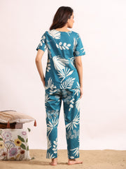 Blue tropical  Print Night Suit Set with Payjama