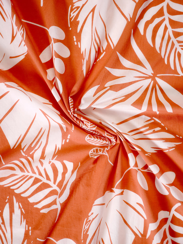 Pure cotton orange Leaf  screen print fabric