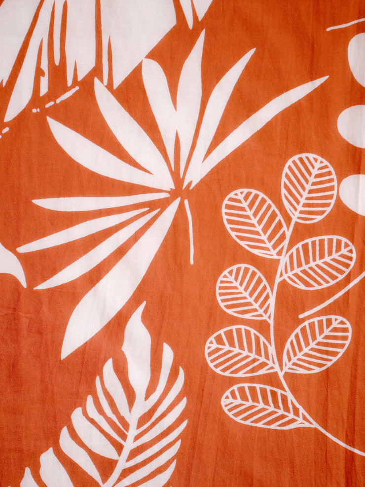 Pure cotton orange Leaf  screen print fabric