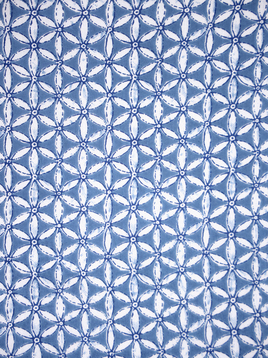 Indigo cotton screen printed fabric