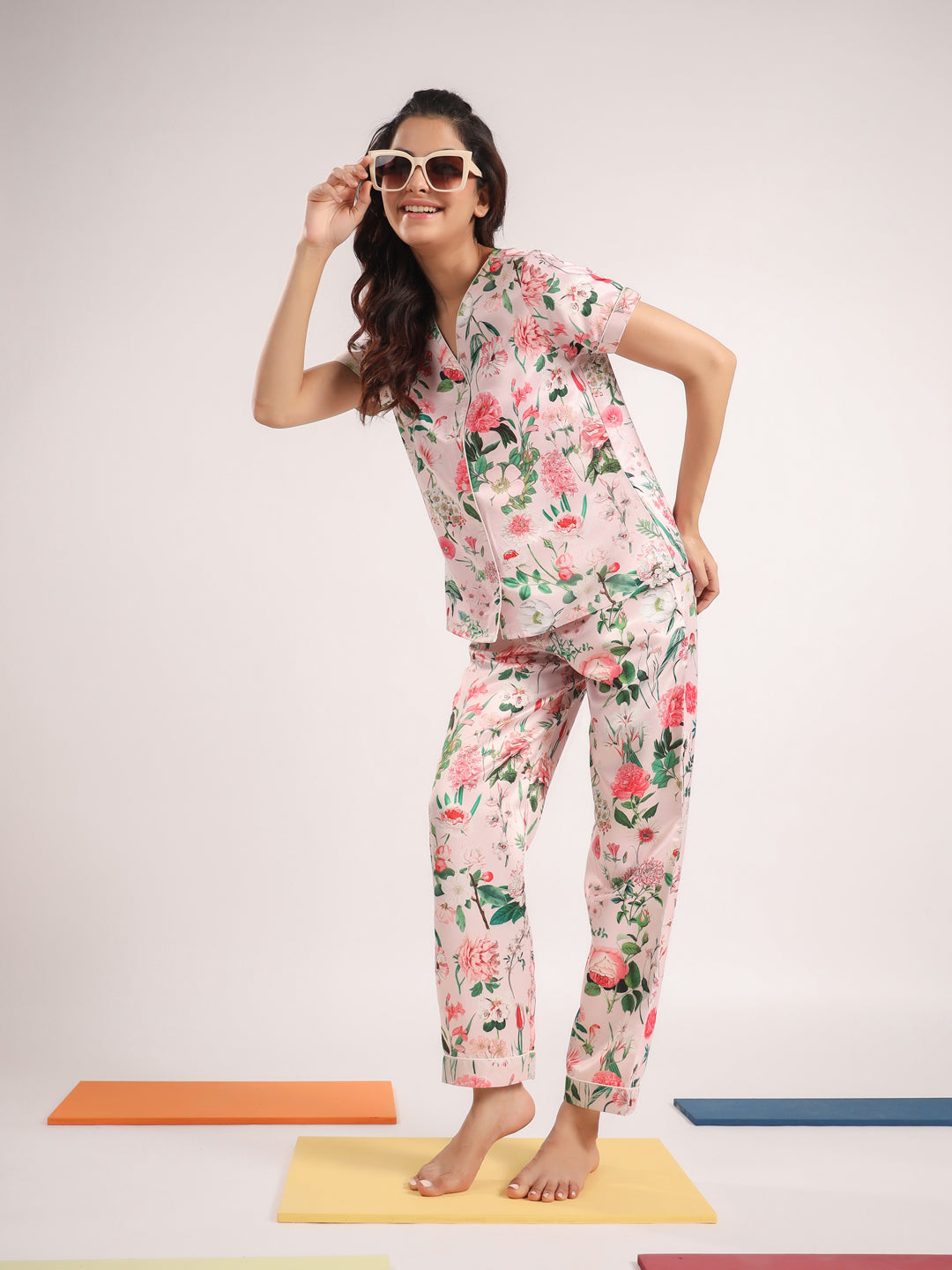 Floral satin night suit