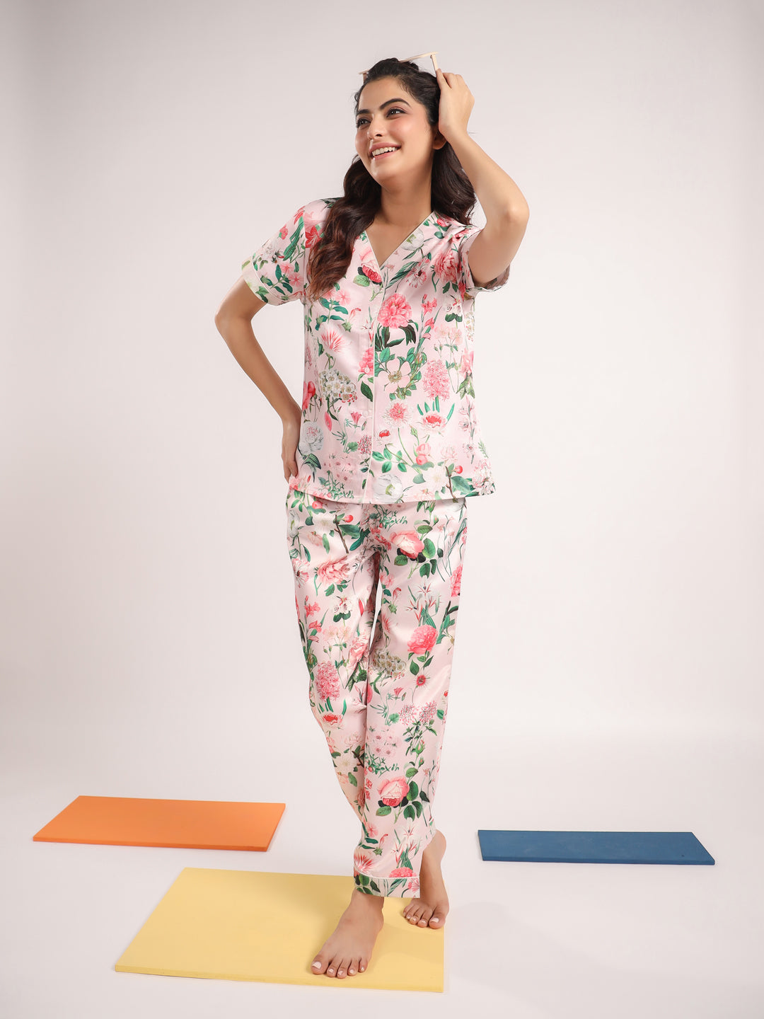 Floral satin night suit