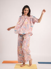 Women's Pure Cotton Pink Ethnic Motifs Print Night suits