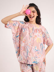 Women's Pure Cotton Pink Ethnic Motifs Print Night suits