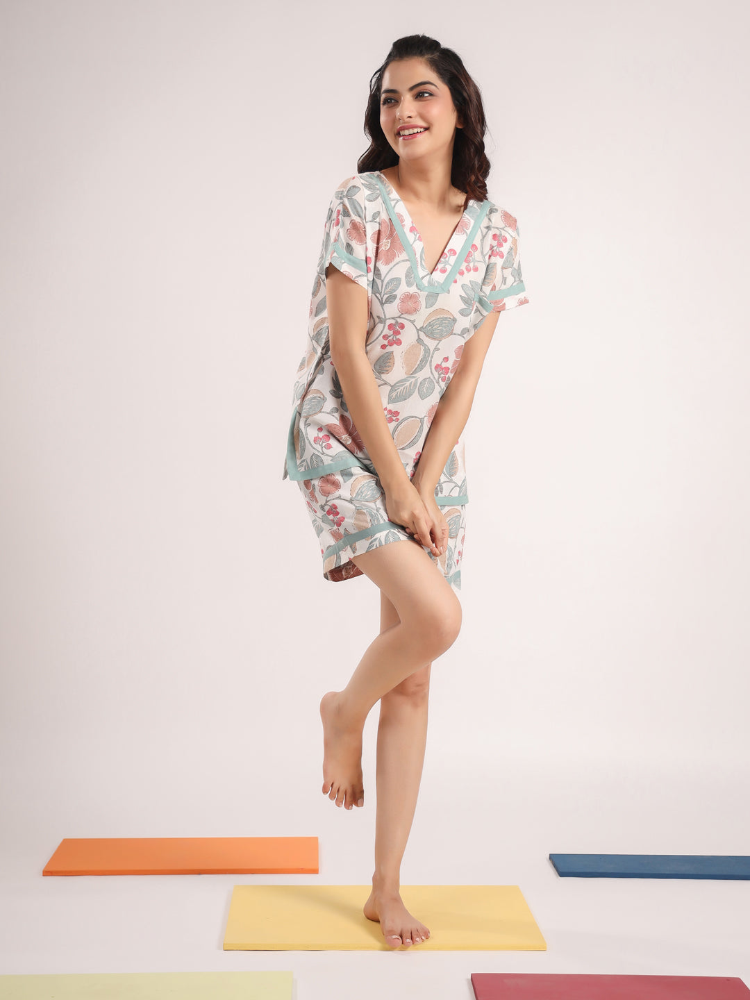 Floral Cotton Night Suit With Shorts