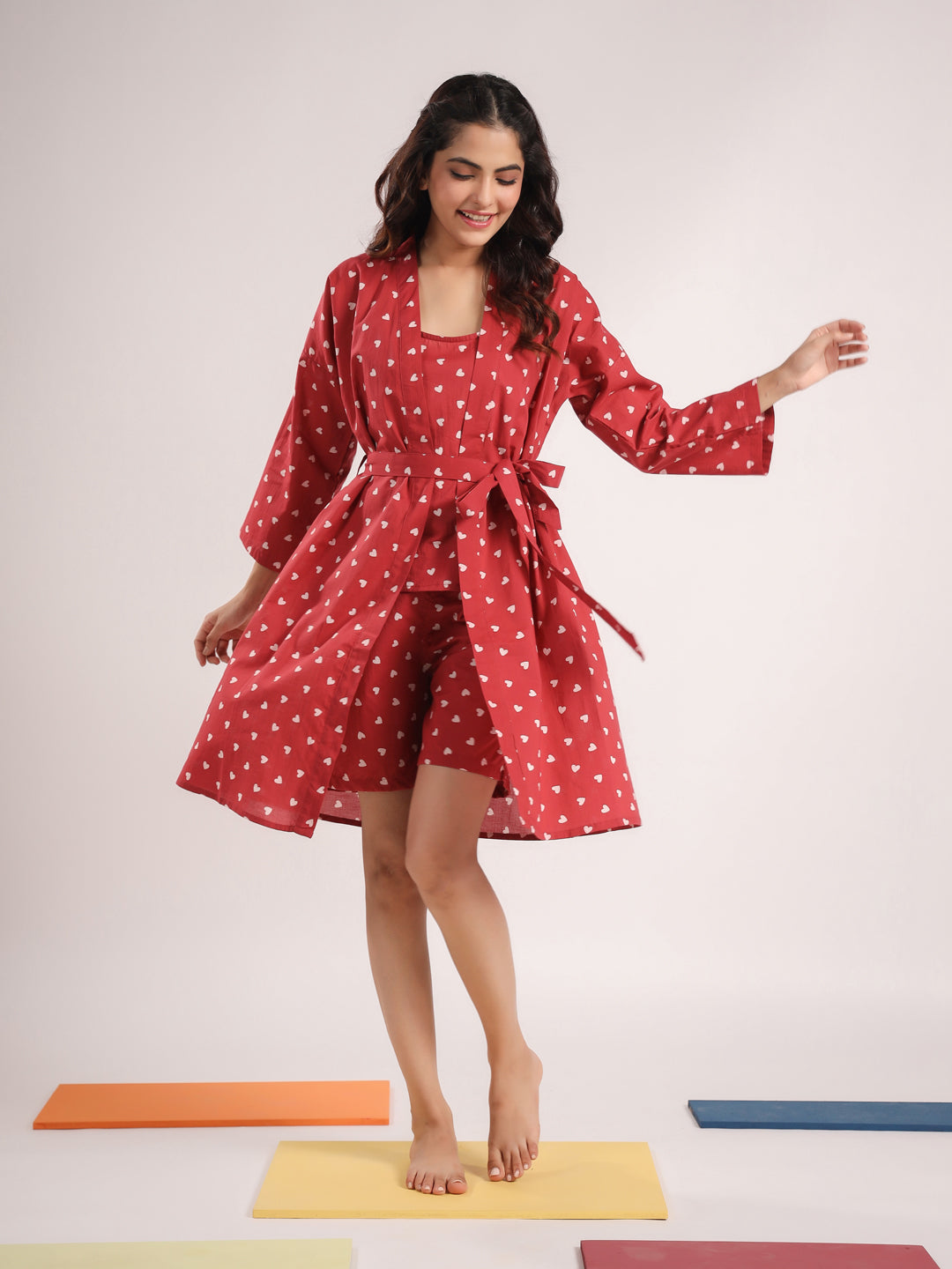 Berry Heart Cotton Valentine Night Suit 4 Pc Set