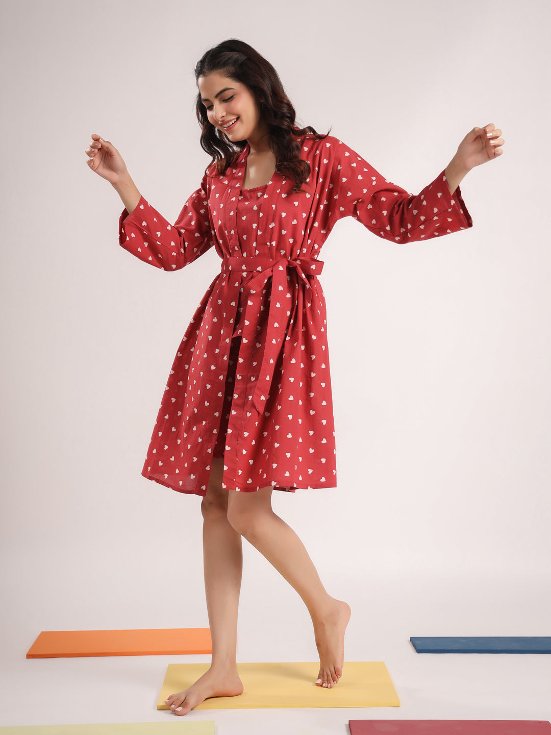 Berry Heart Cotton Valentine Night Suit 4 Pc Set