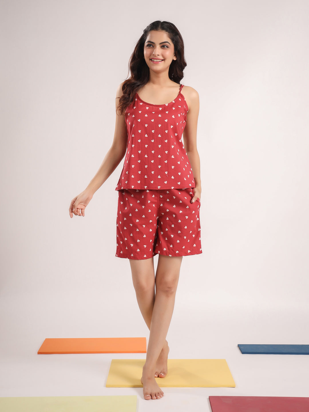 Berry Heart Cotton Valentine Night Suit 4 Pc Set