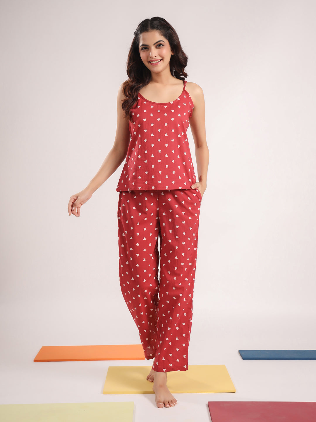 Berry Heart Cotton Valentine Night Suit 4 Pc Set