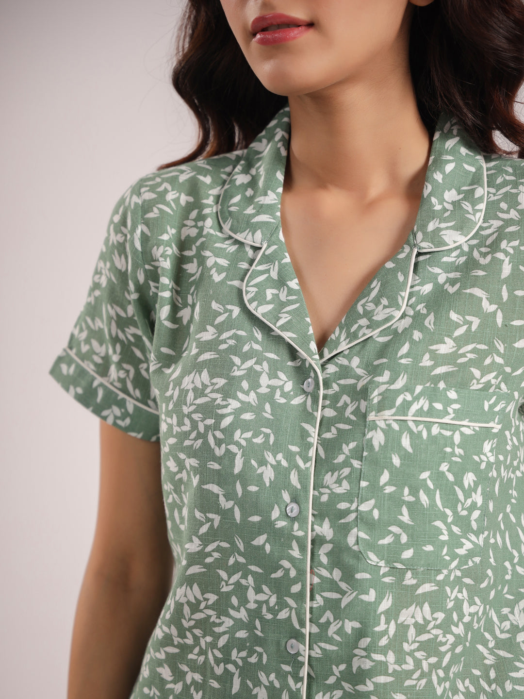 Green printed Night Suit Shirt & Shorts Set