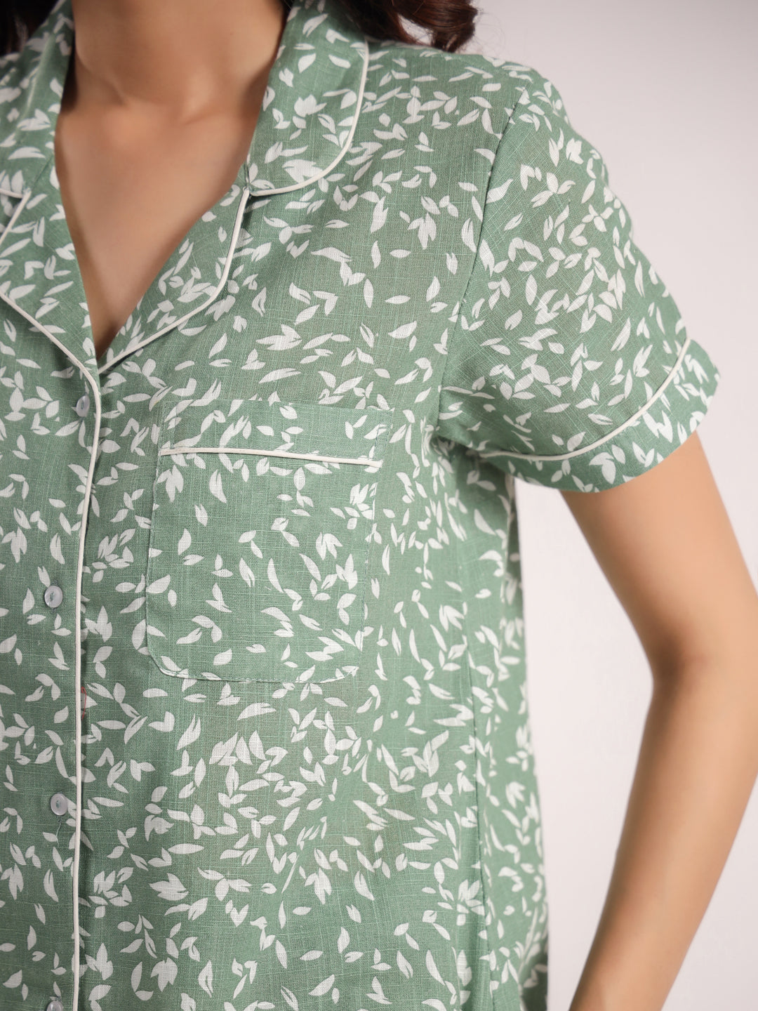Green printed Night Suit Shirt & Shorts Set