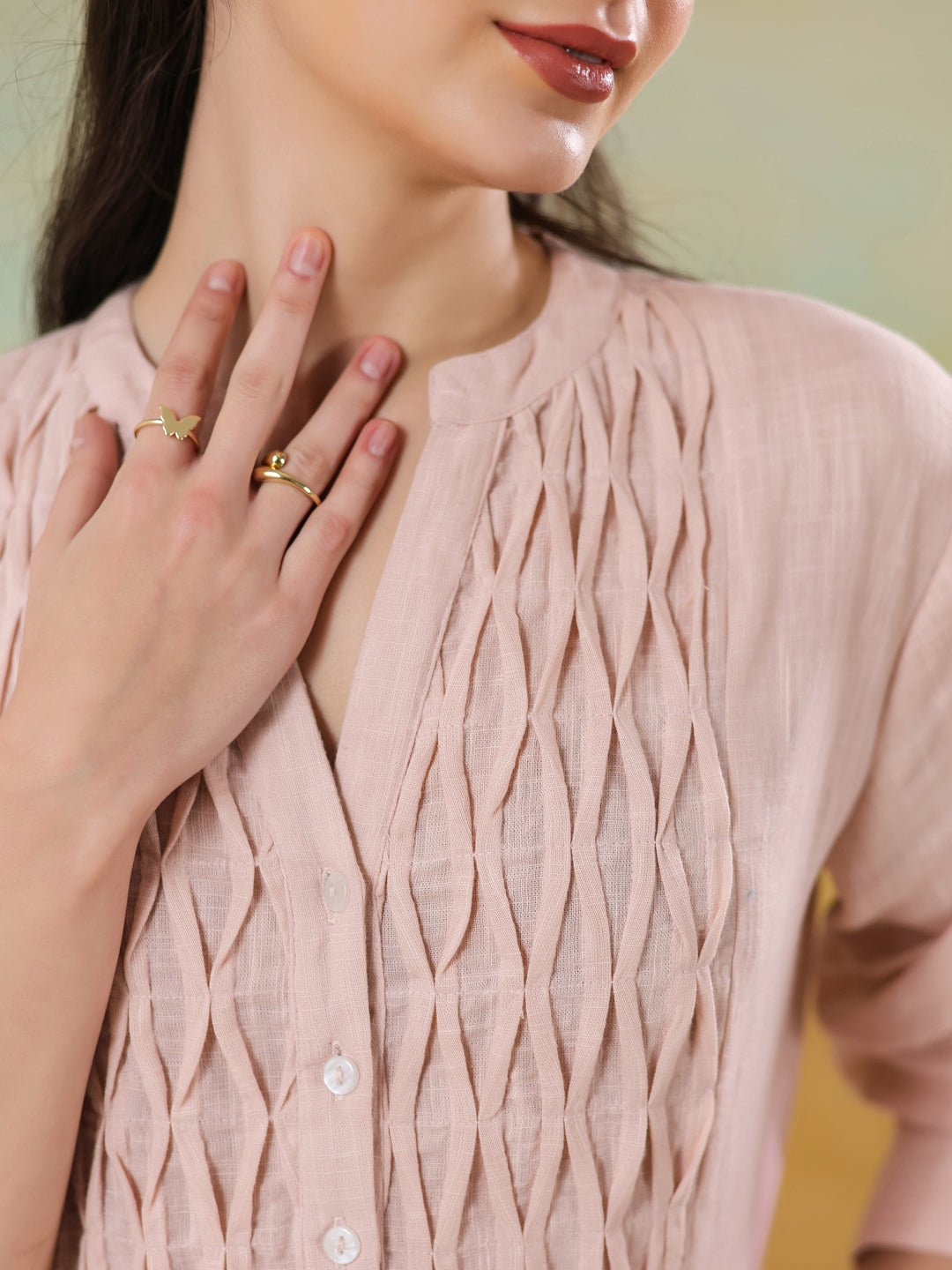 Pink Round Neck Solid Dress for Women