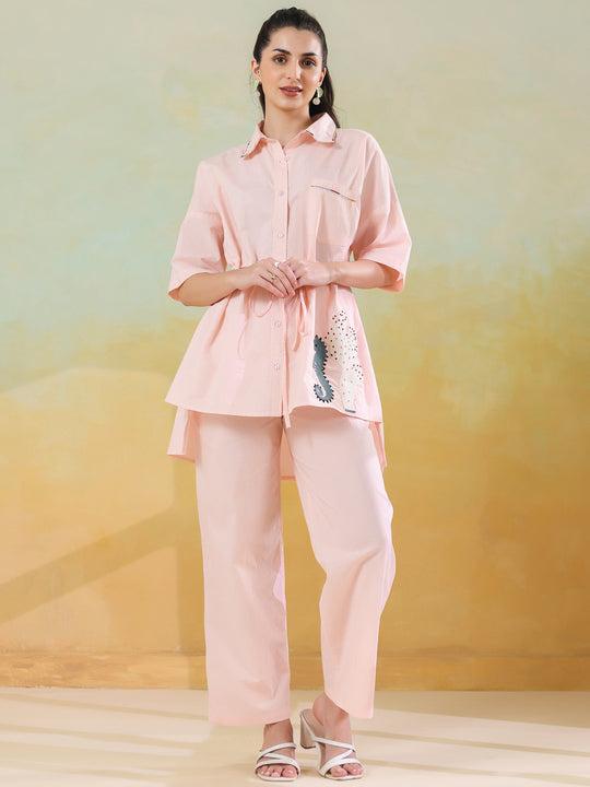 Peach Color Solid Co-ords Set for Women and Girls