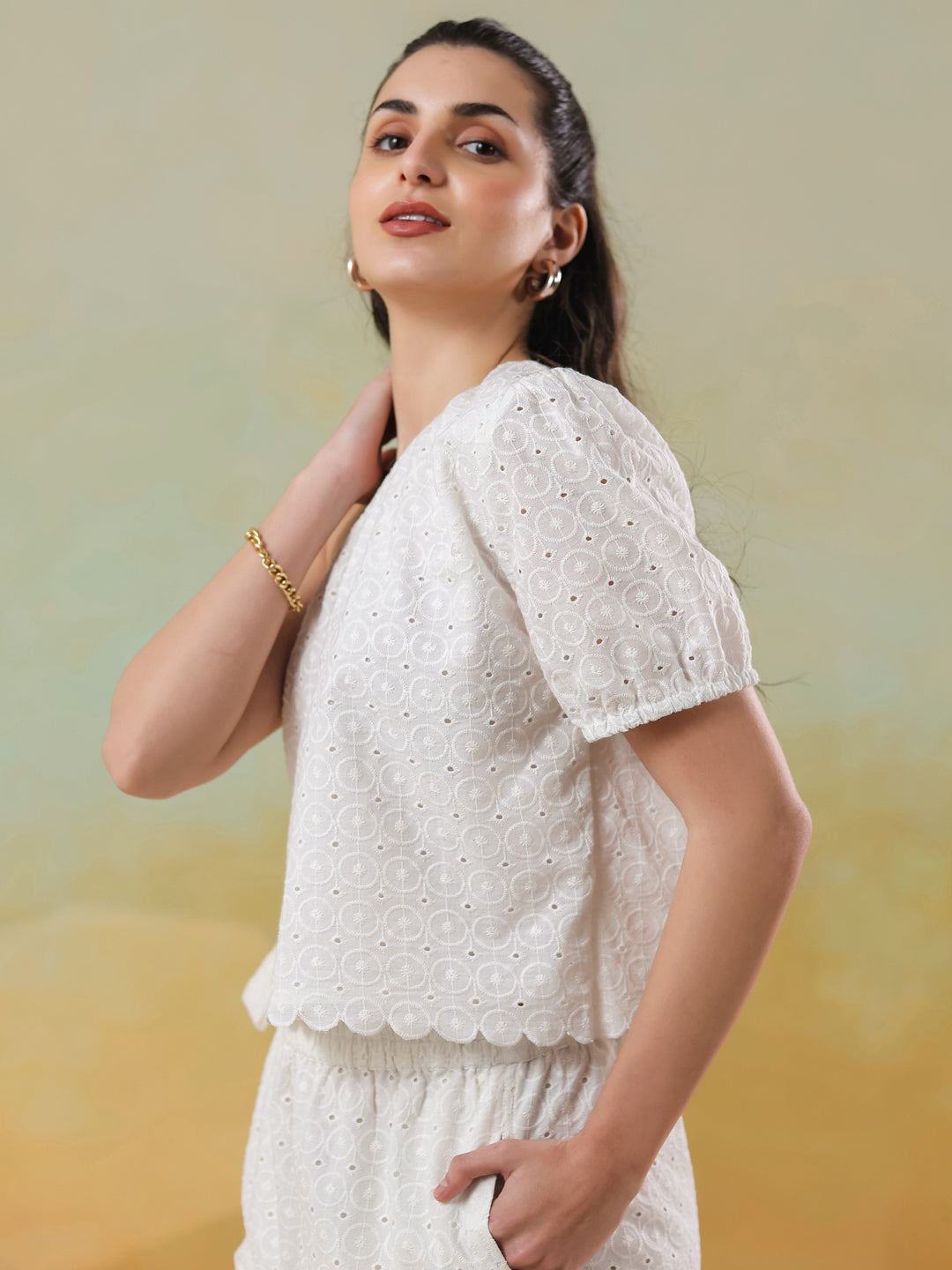 White Color Round Neck Pure Cotton Co-ords Set for Women