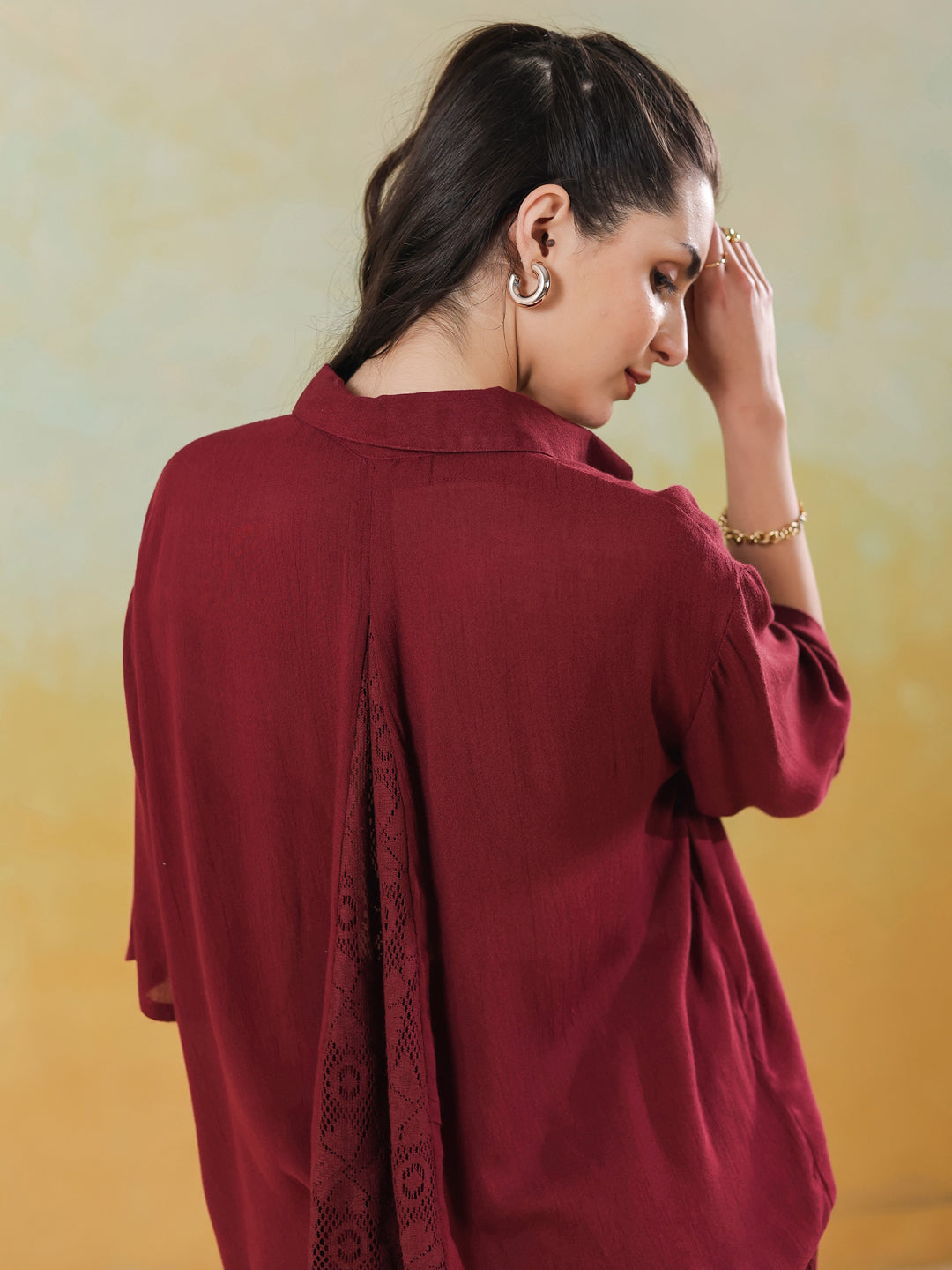Maroon Solid Print Viscouse Rayon Co-ords Set for Women
