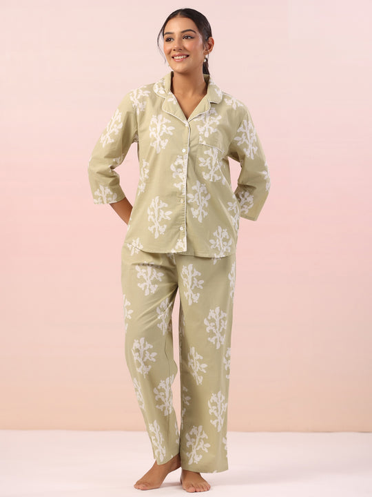 Floral Printed Collar Neck Night Suit