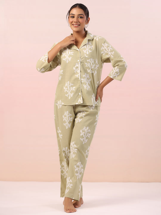 Floral Printed Collar Neck Night Suit