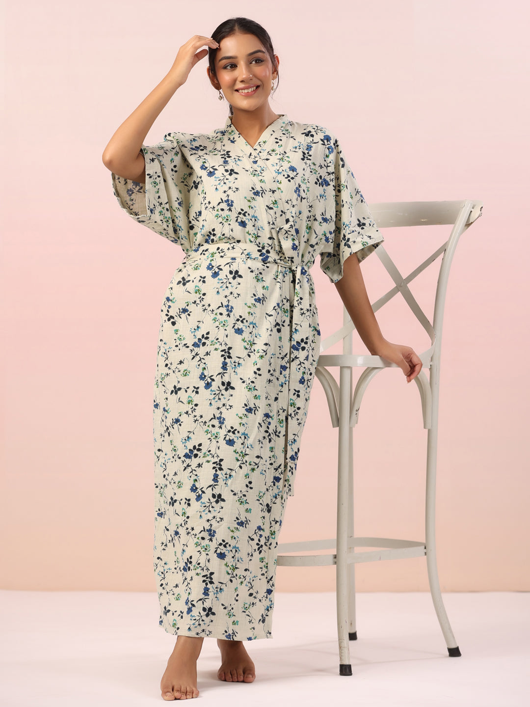 Buy Floral Printed V-Neck Night Dress Online @ Best Price